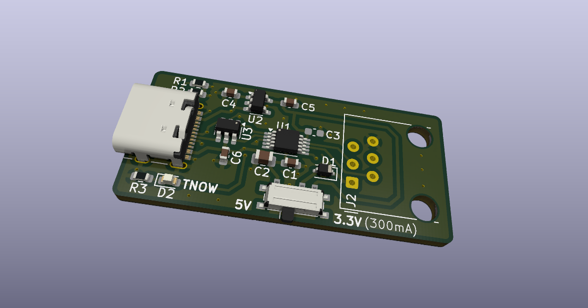 3D render of the USB-to-UART adapter board