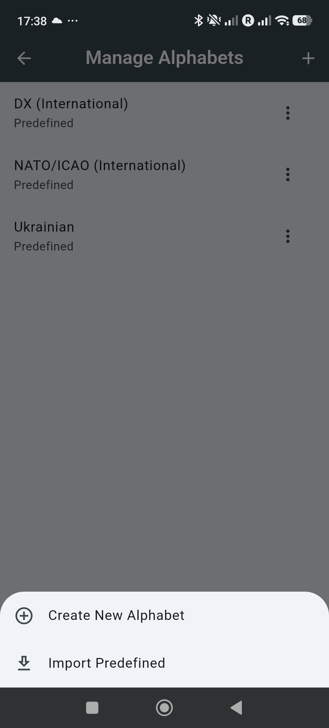 Settings: Managing the alphabets