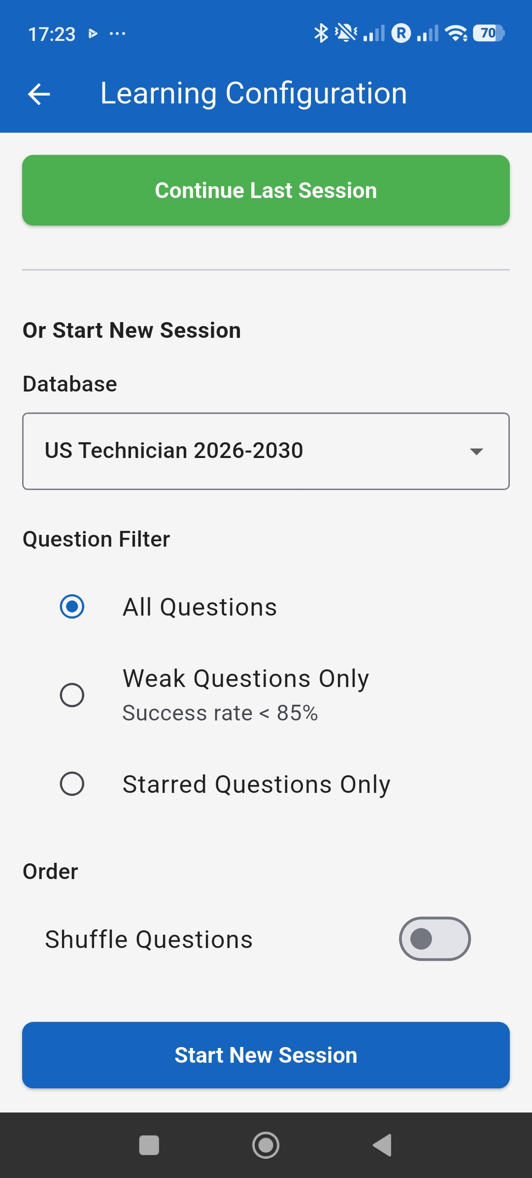 Study mode configuration
