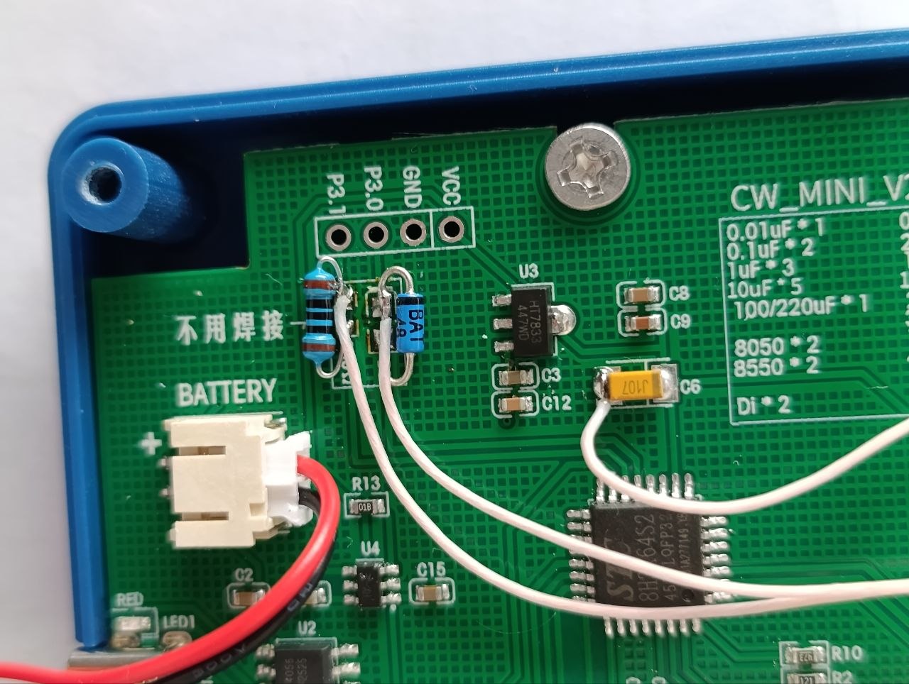 USB-to-serial adapter lines on the programming header